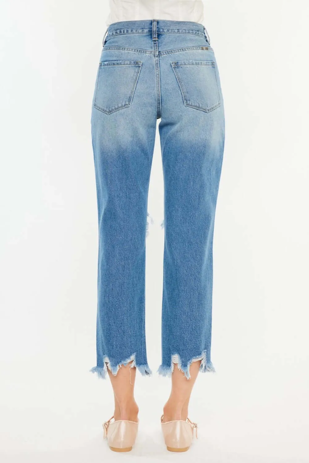Medium Blue Distressed Frayed Hem Cropped Jeans