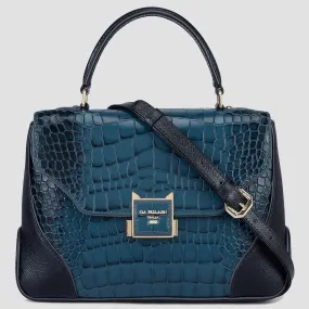 Medium Croco Franzy Leather Satchel - Ocean