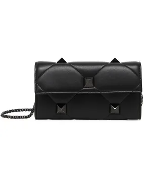 Medium Roman Stud Quilted Crossbody Bag in Nero