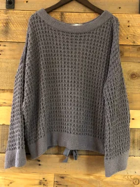 Melody Slate Chunky Black Lace Up Sweater
