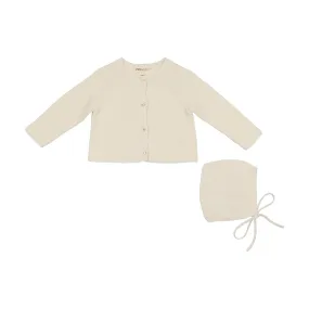 Mema Knits Cream Knit Cardigan W Bonnet