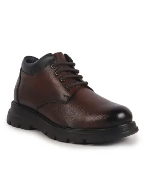 Men Brown Genuine Leather Lace Up Uniform Low Top Boots|Casual and Work Wear|Comfortable and Soft Cushion|Heavy Duty Shoes