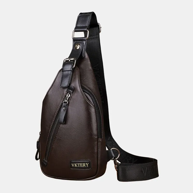 Men Faux Leather Retro Business Travel Chest Bag Crossbody