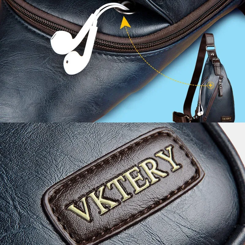 Men Faux Leather Retro Business Travel Chest Bag Crossbody