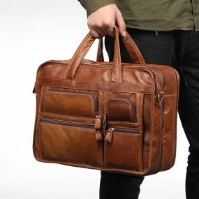 Men Genuine Leather Business Large Capacity 13.3 Inch Laptop Bag Handbag Briefcase