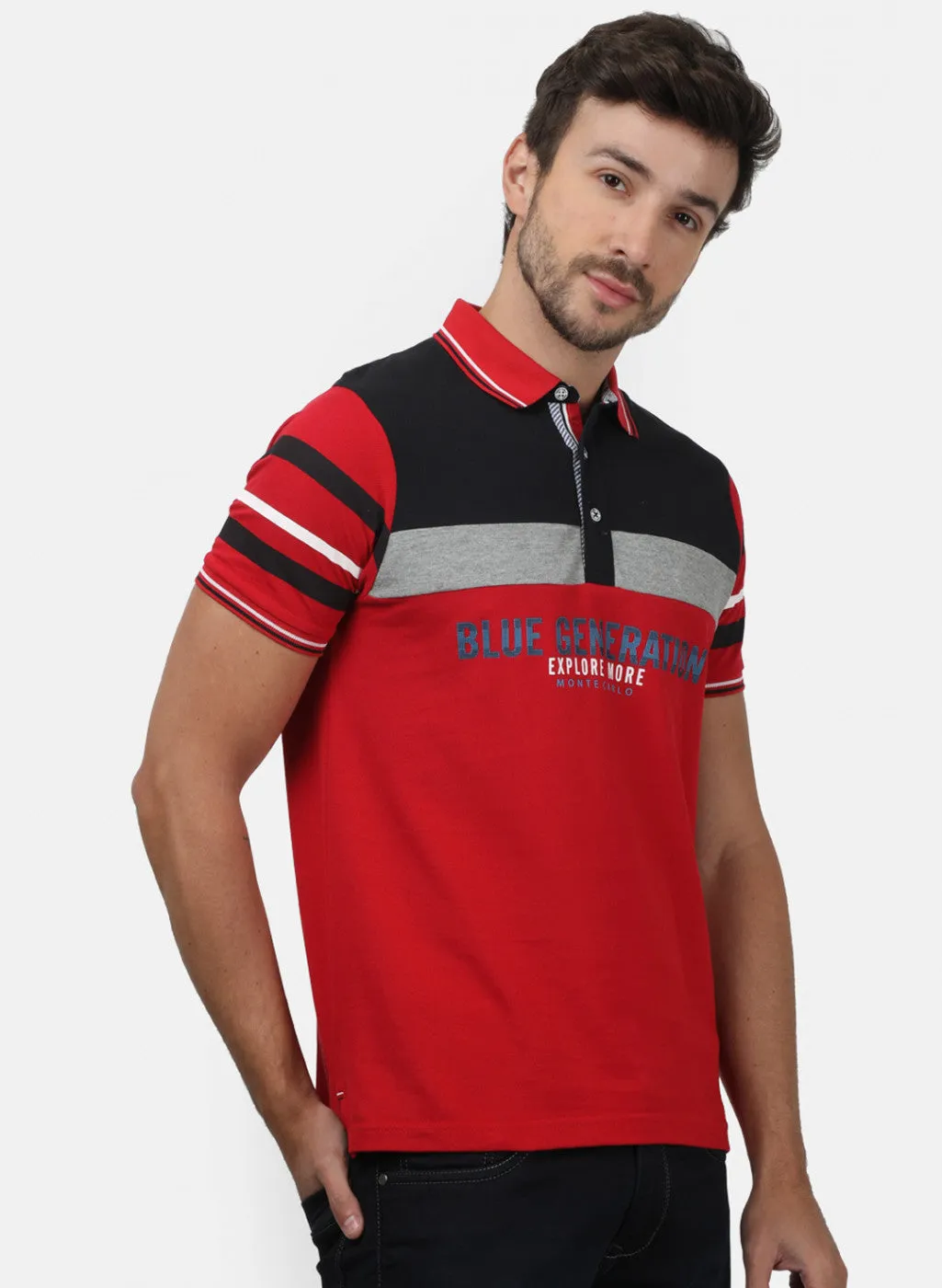 Men Red Plain T-Shirts
