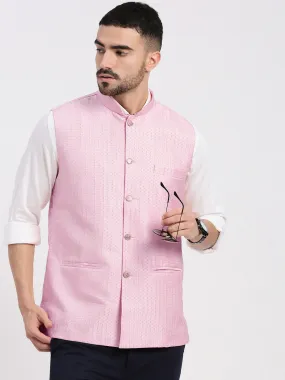 Men Solid Pink Nehru Jacket