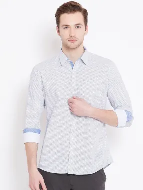 Men White Printed Casual Slim Fit Shirts