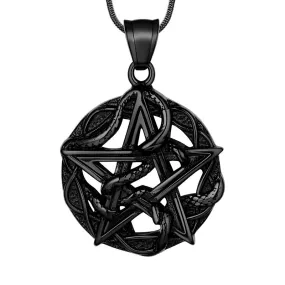 Men Wiccan Necklace Pentagram Entwined Snake Pendant Jewelry 316L Stainless Steel
