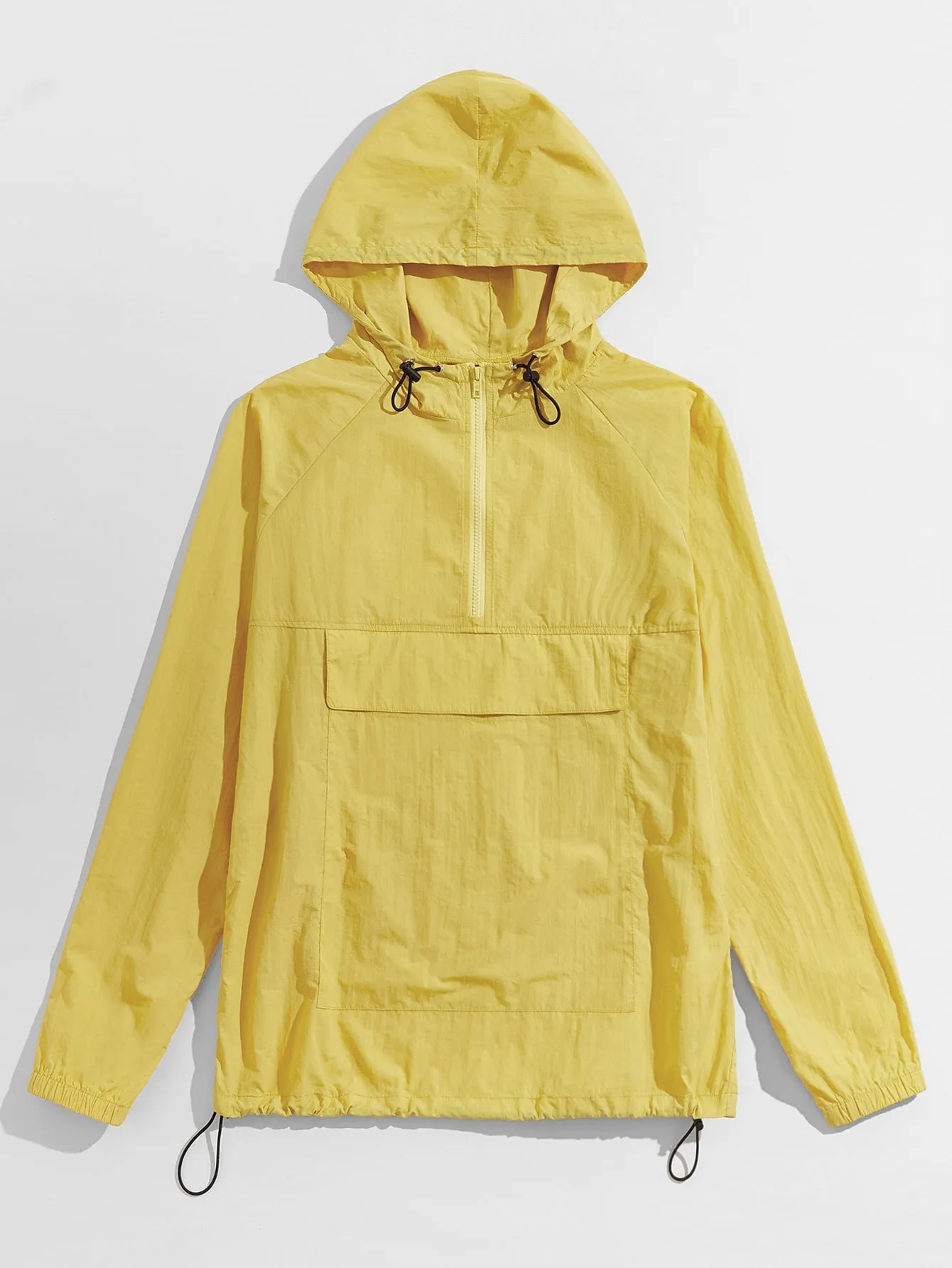Men Zip Half Placket Hooded Jacket