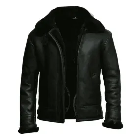 Men's Black Aviator Faux Shearling Bomber Leather Jacket