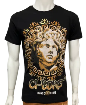 Men's Black Fashion design Graphic Tees with Gold Stone Printed