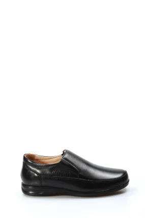 Men's Black Leather Slip-On Loafers with Perforated Detailing - Wessi