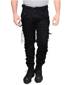 Men's Black Solid Cotton Dori Style Cargo Pants