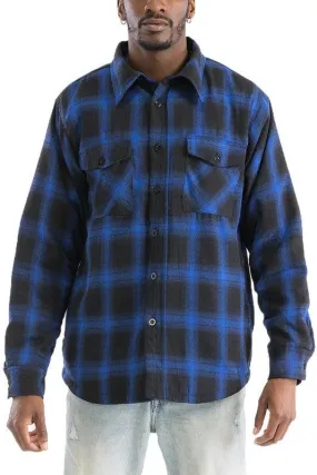 Mens Blue Black White Plaid Quilted Padded Flannel