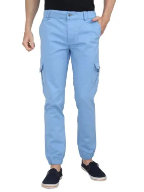 Men's Blue Cotton Mid-Rise Solid Cargos