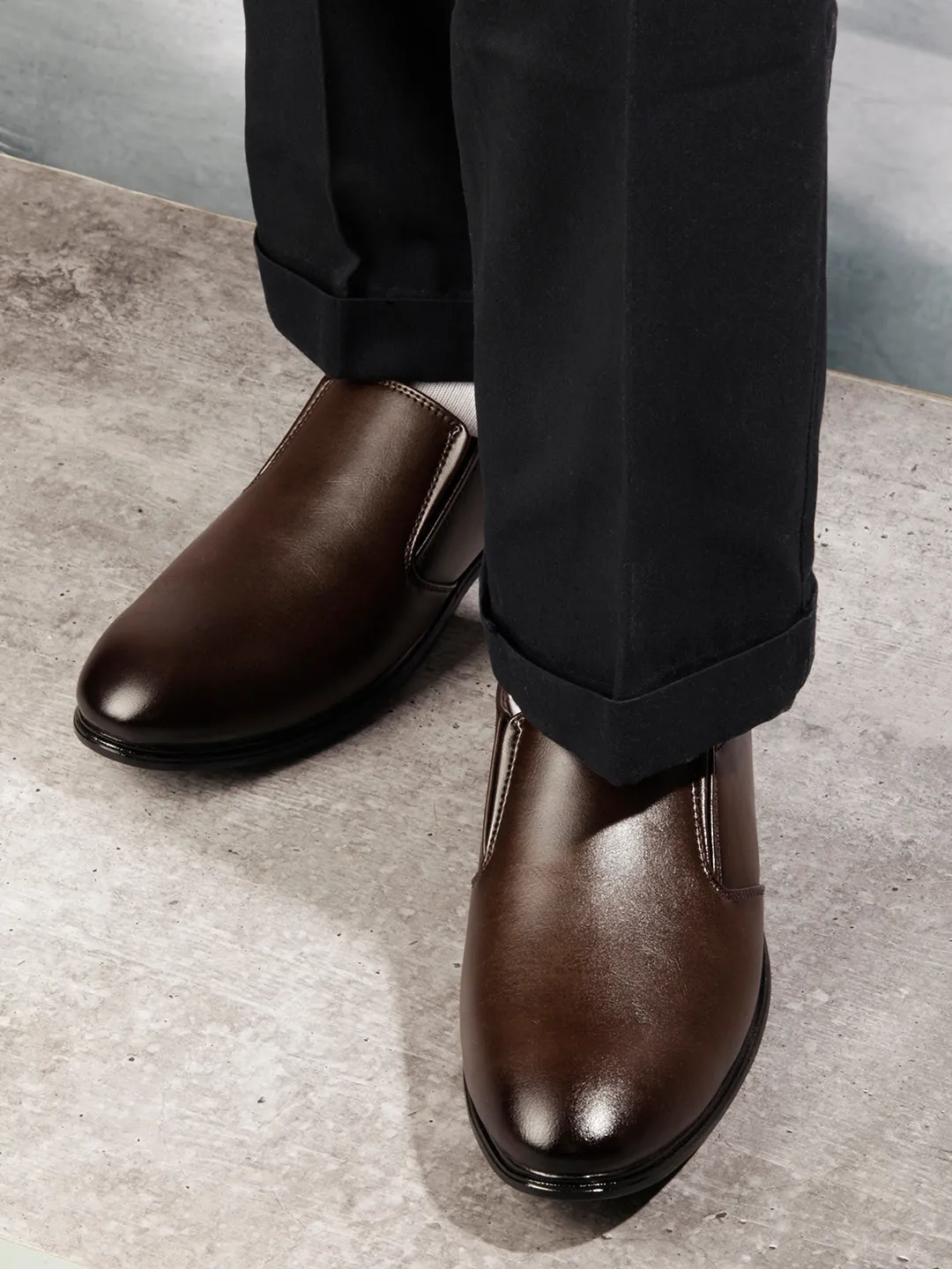Men's Brown Round Toe Slip On Formal (IX1075)