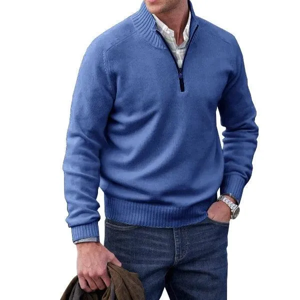 Men’s Cashmere Half-Zip Turtleneck Sweater–Warm Fleece-Lined Pullover for Winter