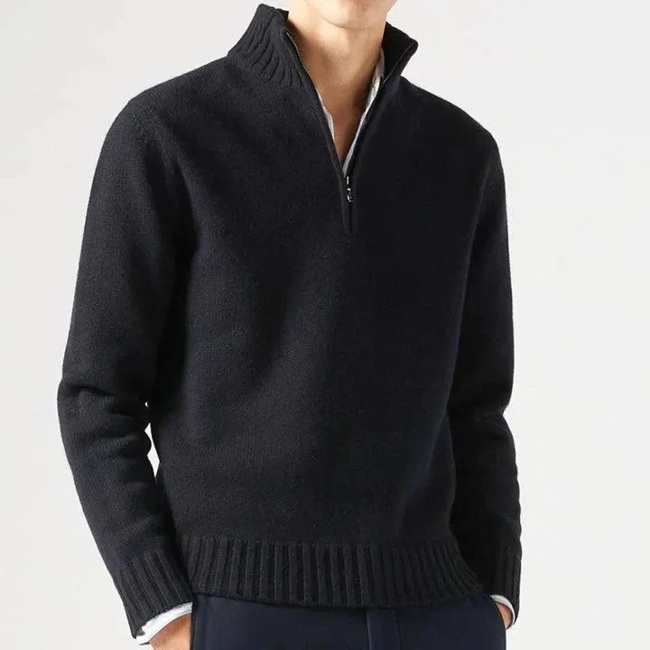 Men’s Cashmere Half-Zip Turtleneck Sweater–Warm Fleece-Lined Pullover for Winter