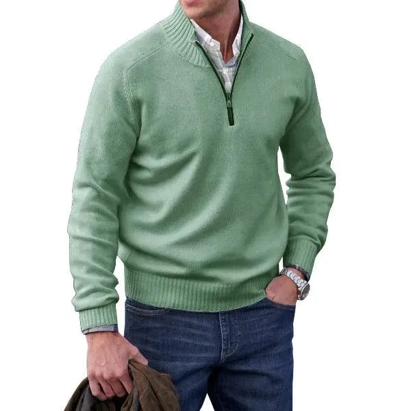Men’s Cashmere Half-Zip Turtleneck Sweater–Warm Fleece-Lined Pullover for Winter