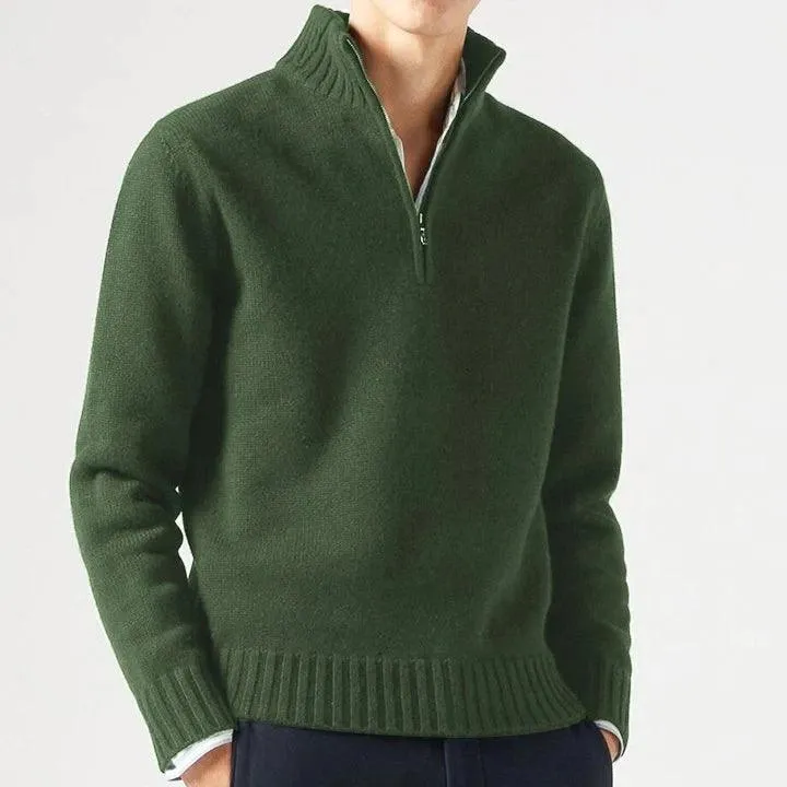 Men’s Cashmere Half-Zip Turtleneck Sweater–Warm Fleece-Lined Pullover for Winter