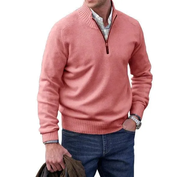 Men’s Cashmere Half-Zip Turtleneck Sweater–Warm Fleece-Lined Pullover for Winter
