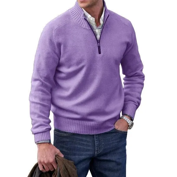 Men’s Cashmere Half-Zip Turtleneck Sweater–Warm Fleece-Lined Pullover for Winter