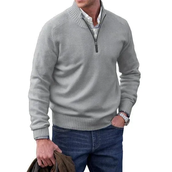 Men’s Cashmere Half-Zip Turtleneck Sweater–Warm Fleece-Lined Pullover for Winter