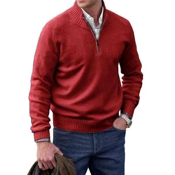 Men’s Cashmere Half-Zip Turtleneck Sweater–Warm Fleece-Lined Pullover for Winter