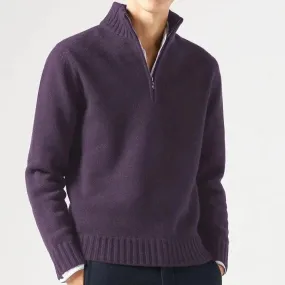 Men’s Cashmere Half-Zip Turtleneck Sweater–Warm Fleece-Lined Pullover for Winter