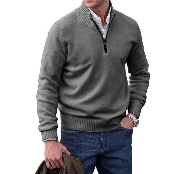 Men’s Cashmere Half-Zip Turtleneck Sweater–Warm Fleece-Lined Pullover for Winter