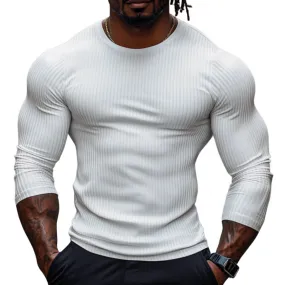 Men's Casual Cotton Blended Ribbed Round Neck Slim Fit Long Sleeve T-Shirt 92306363M