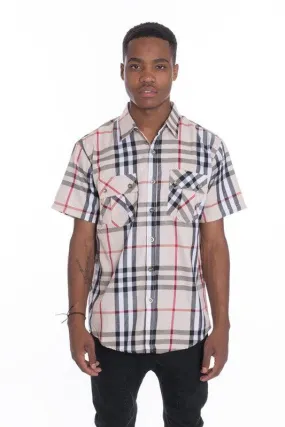 Mens Casual Short Sleeve Checker Plaid Shirts