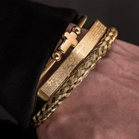 Men's Christian Cross Spanish Carving Bracelet Set