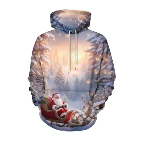 Mens Christmas Santa Claus Winter Snow Graphic Pullover With Kangaroo Pocket Hoodies