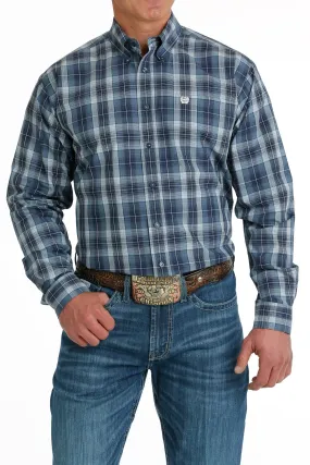 Men's Cinch MTW1105694  Blue/Navy/Gray Plaid Button Down Long Sleeve Shirt