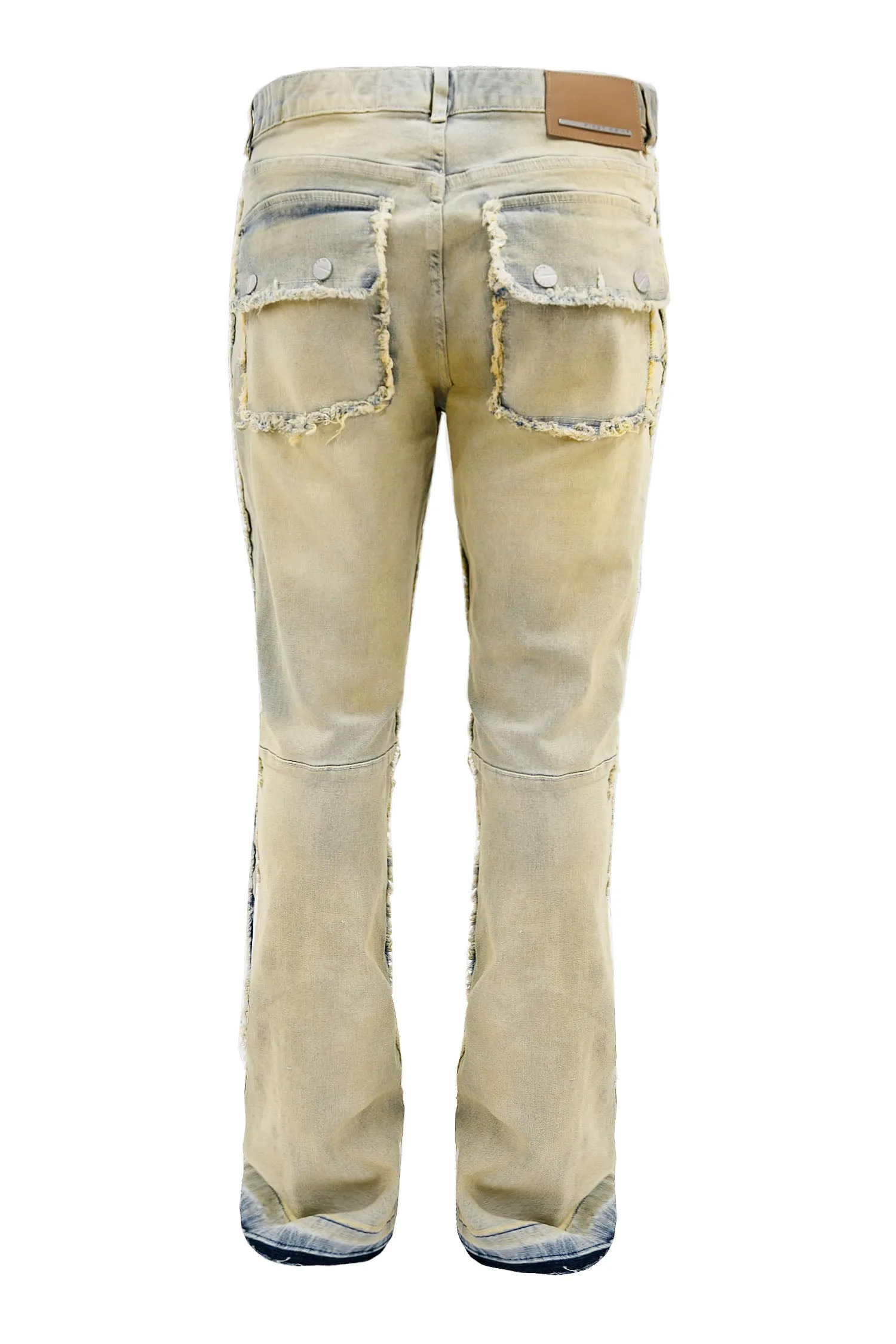 Men's Distressed Edge Cut Slim Stack Flared Cargo Jeans