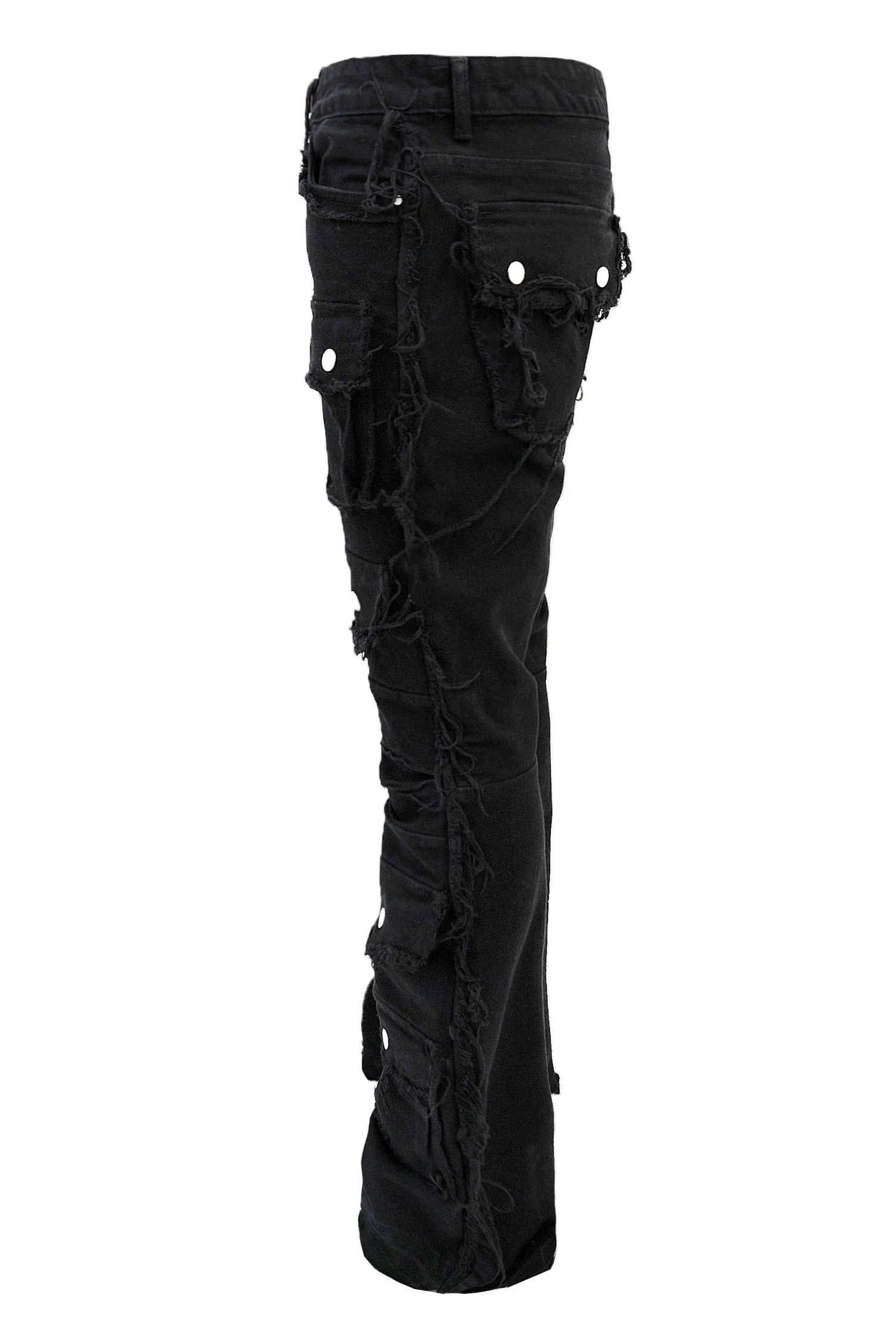 Men's Distressed Edge Cut Slim Stack Flared Cargo Jeans
