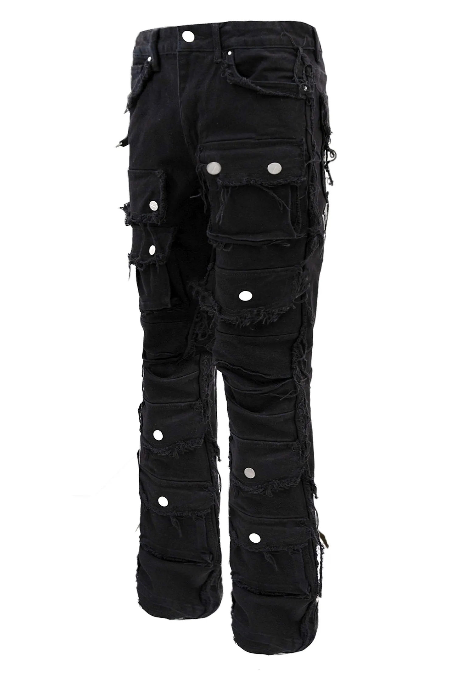 Men's Distressed Edge Cut Slim Stack Flared Cargo Jeans