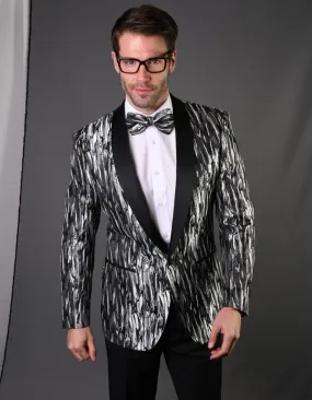 Mens Geometric Metallic Pattern Tuxedo in Silver Grey