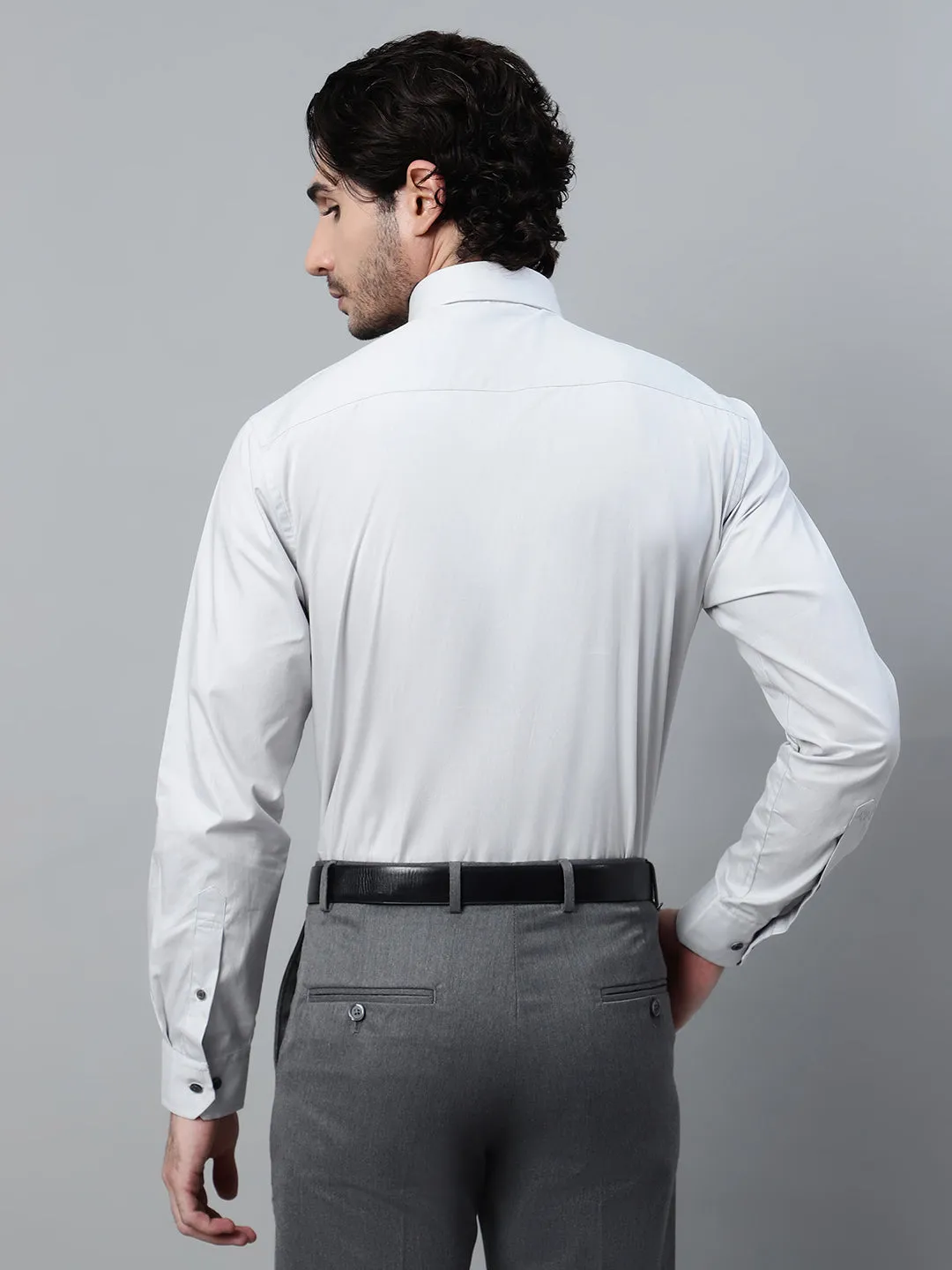 Men's Grey Solid Full Sleeve Formal Shirt