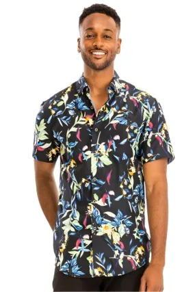 Mens Hawaiian Print Button Down Shirt Multi