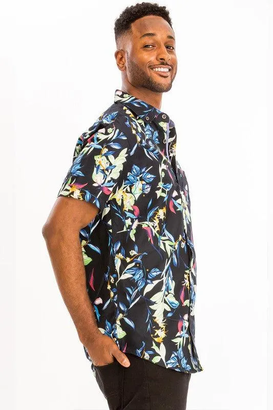 Mens Hawaiian Print Button Down Shirt Multi