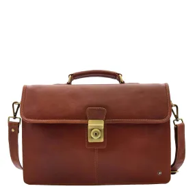 Mens Leather Briefcase Slimline Tan Business Office Bag David