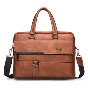 Men's Leather Shoulder Briefcase For 14 Inch Laptop