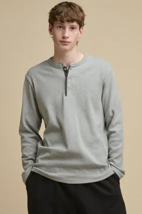 Men's Long Sleeve Henley Top - Grey Marl