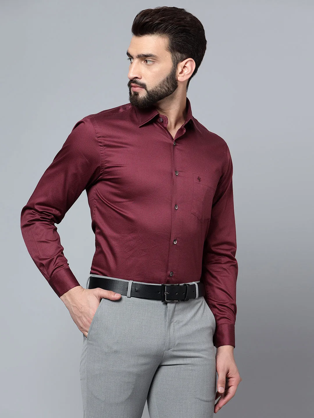 Men's Maroon Party Geometric Print Full Sleeve Shirt