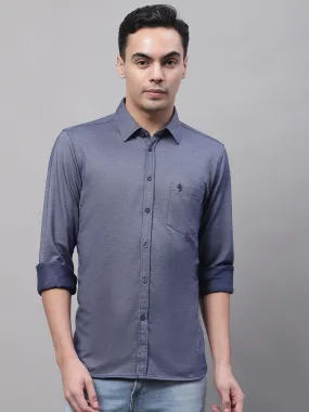 Men's Navy Blue Casual Knit Jersey Full Sleeve Shirt