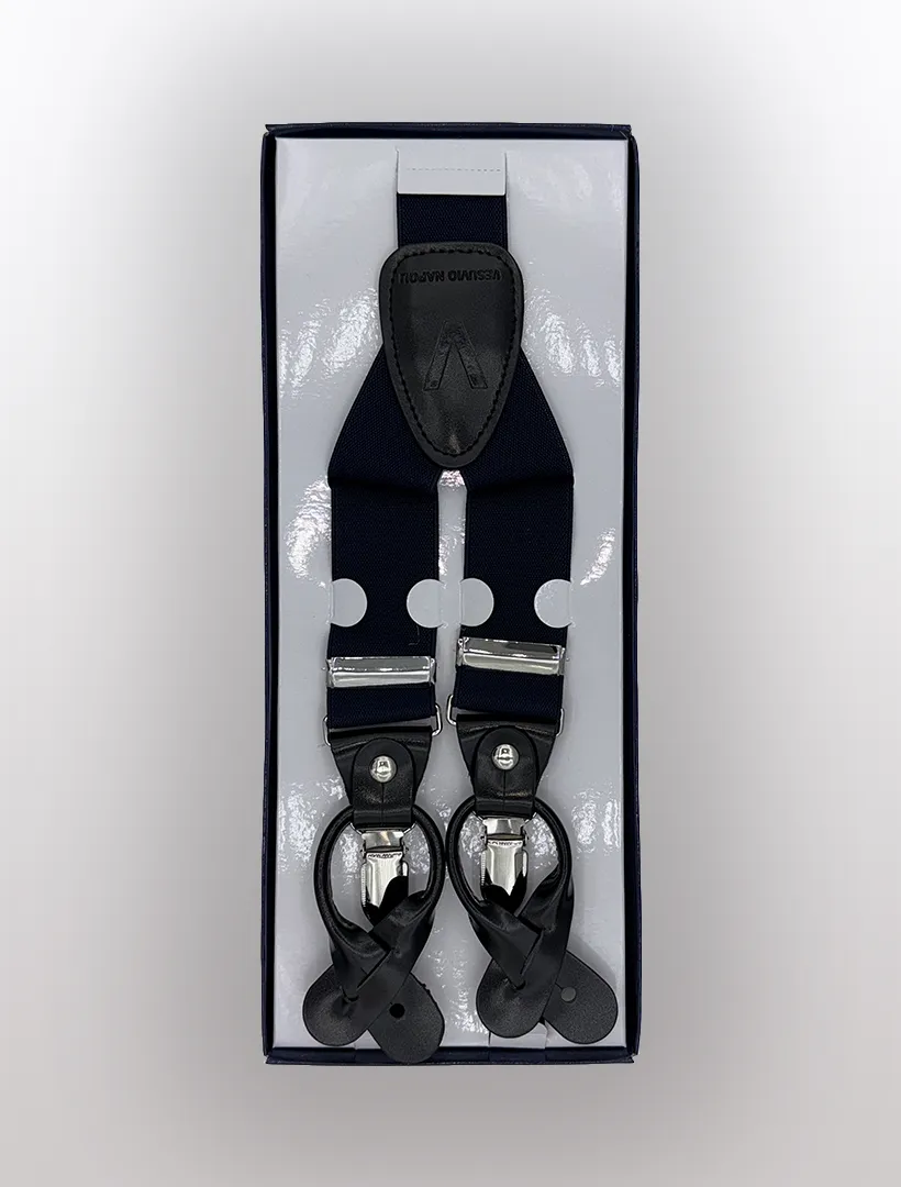 Men's Navy Suspenders | Elastic Button and Clip Convertible
