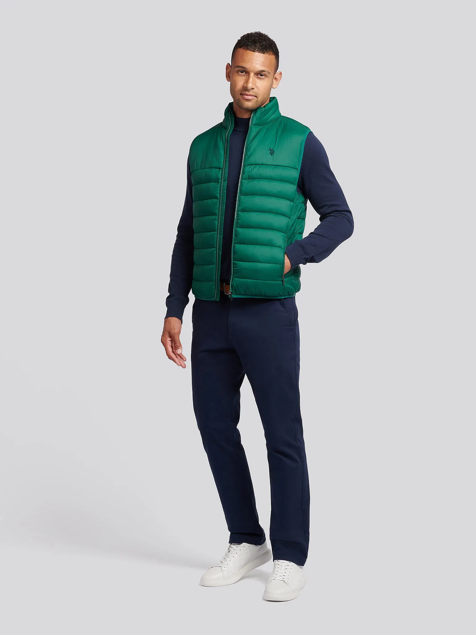 Mens Panelled Quilted Gilet in Rain Forest